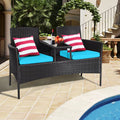 Rattan Wicker Patio Conversation Set with Table Turquoise Cushion D310645