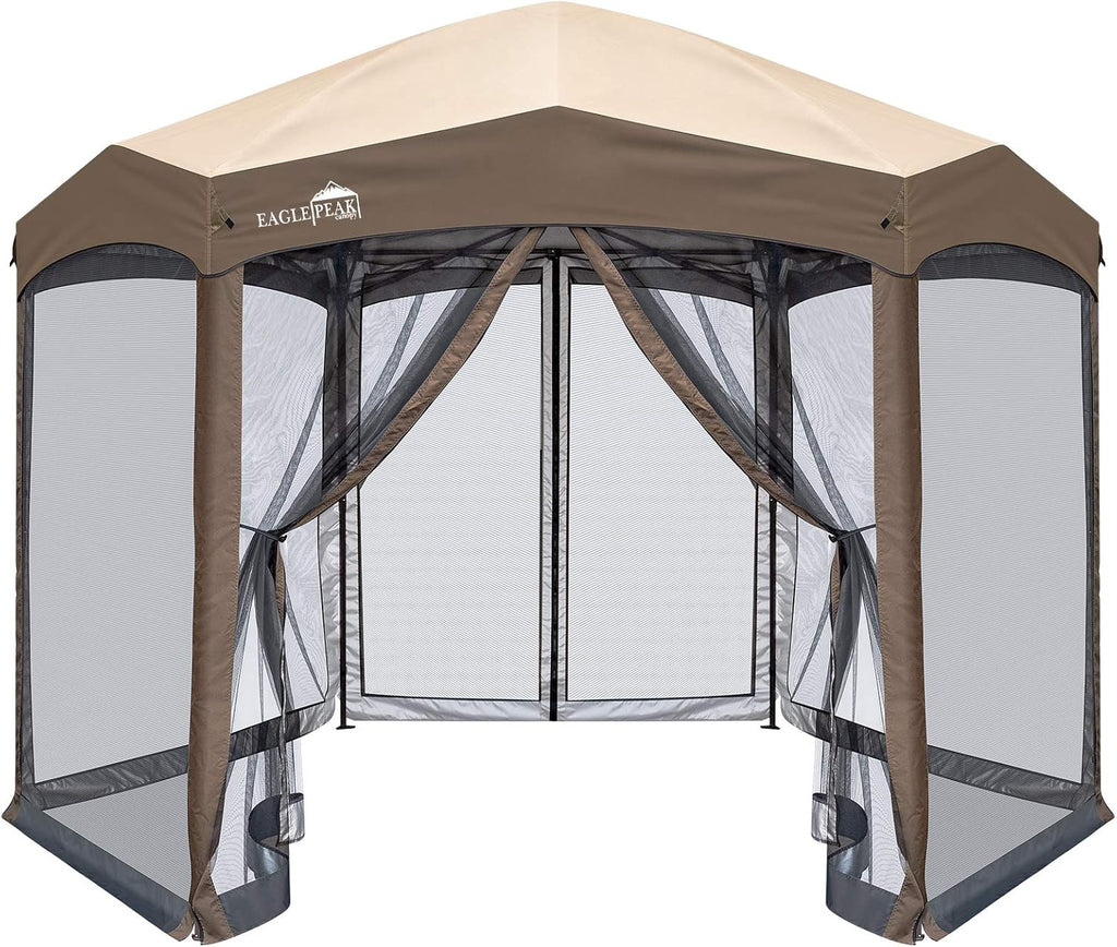 6 Sided Pop-Up Camping Gazebo with Mosquito Netting D82774
