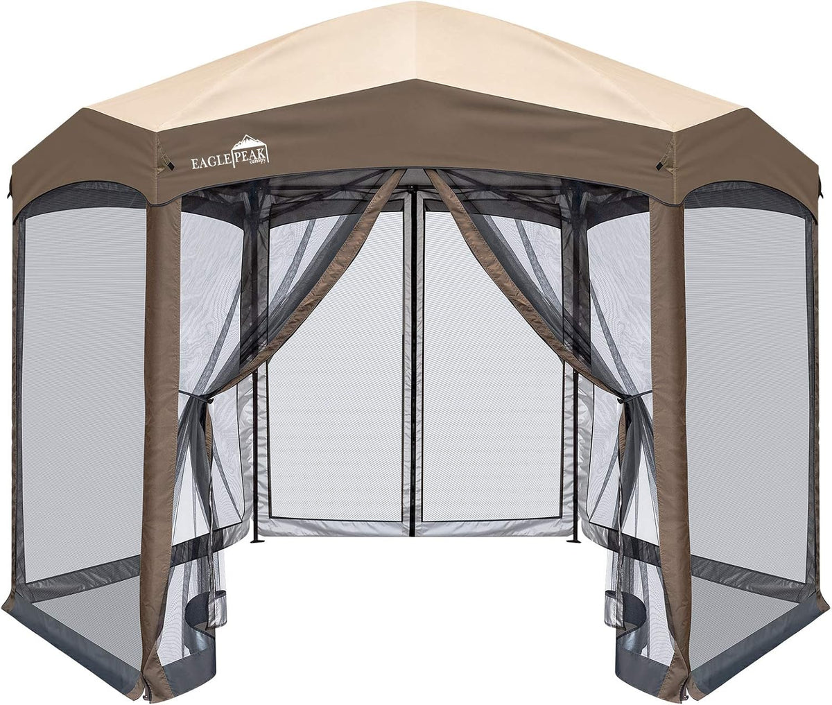 6 Sided Pop-Up Camping Gazebo with Mosquito Netting D82774
