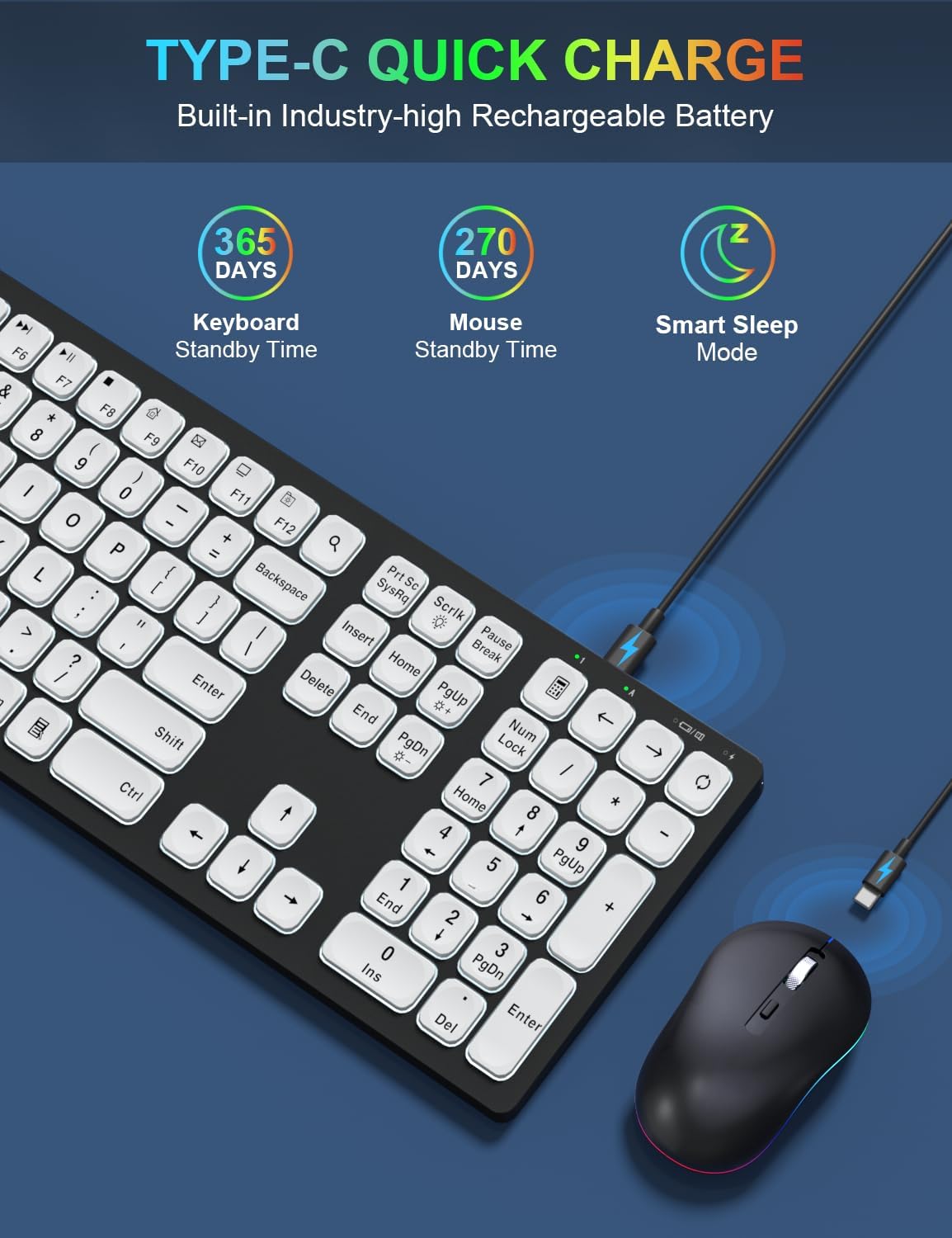 Slim Rechargeable Wireless Keyboard and Mouse Combo with RGB Backlit K92349