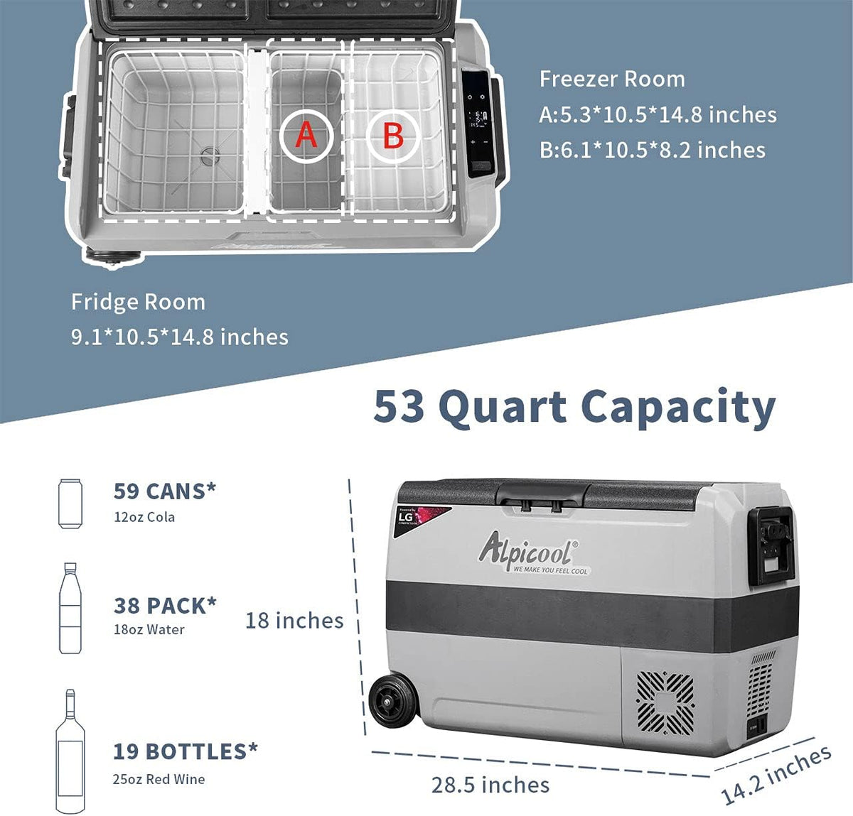 53 Quart Dual Temperature Control Portable Car Refrigerator Freezer G16611