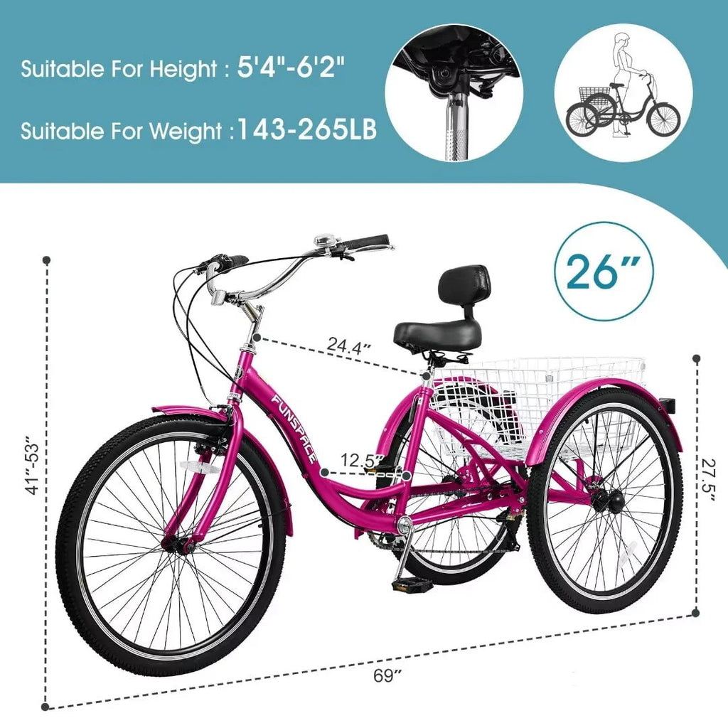 24/26 inch 3 Wheel 7 Speed Tricycle with Shopping Basket R945343