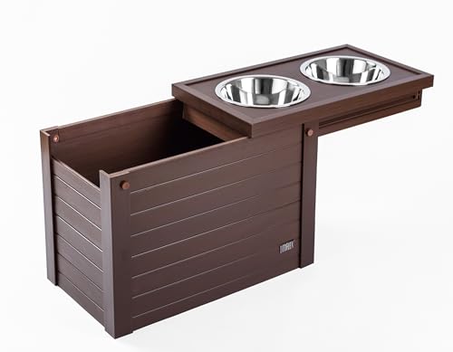Elevated Dog Feeder with 2 Stainless Steel Bowls and Sliding Lid Storage Bin P9637