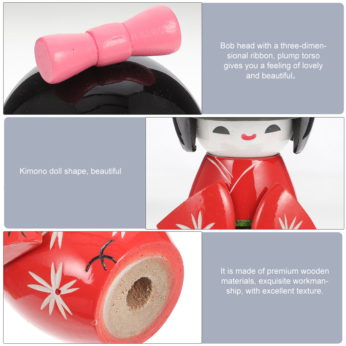 3 Pcs Wooden Japanese Ornament Figurines V134557