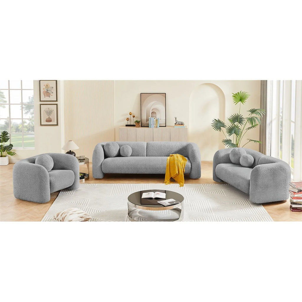 Grey Boucle Fabric Loveseat L80861