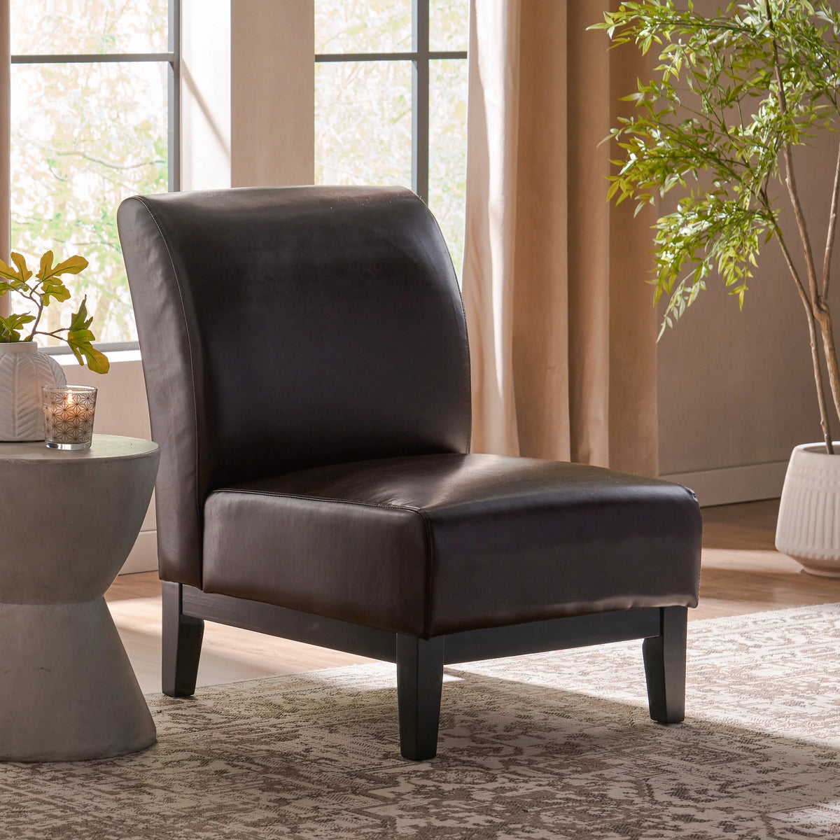 Brown Bonded Leather Slipper Chair Y85971