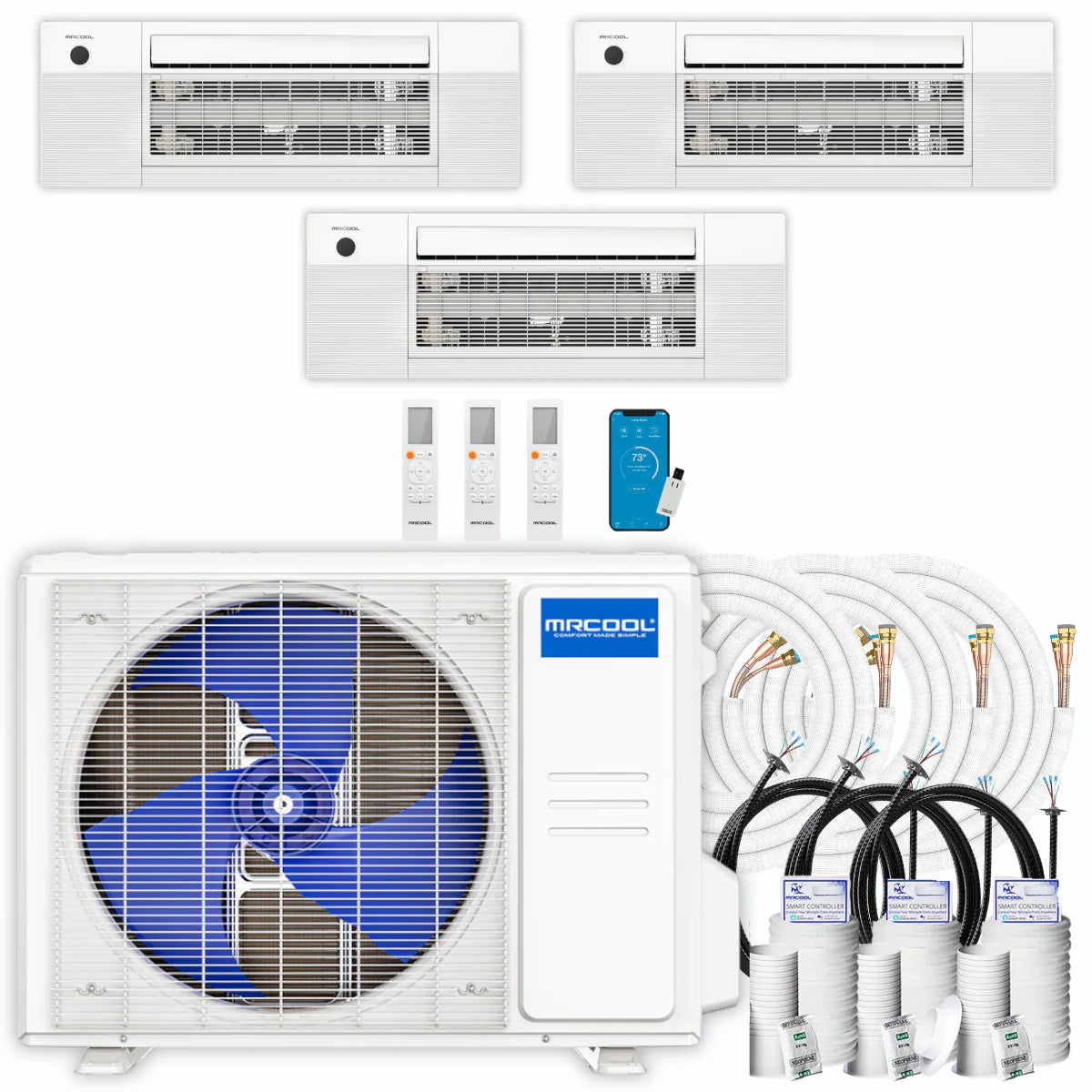 27,000 BTU 3 Zone Ceiling Cassette Ductless Air Conditioner and Heat Pump D109