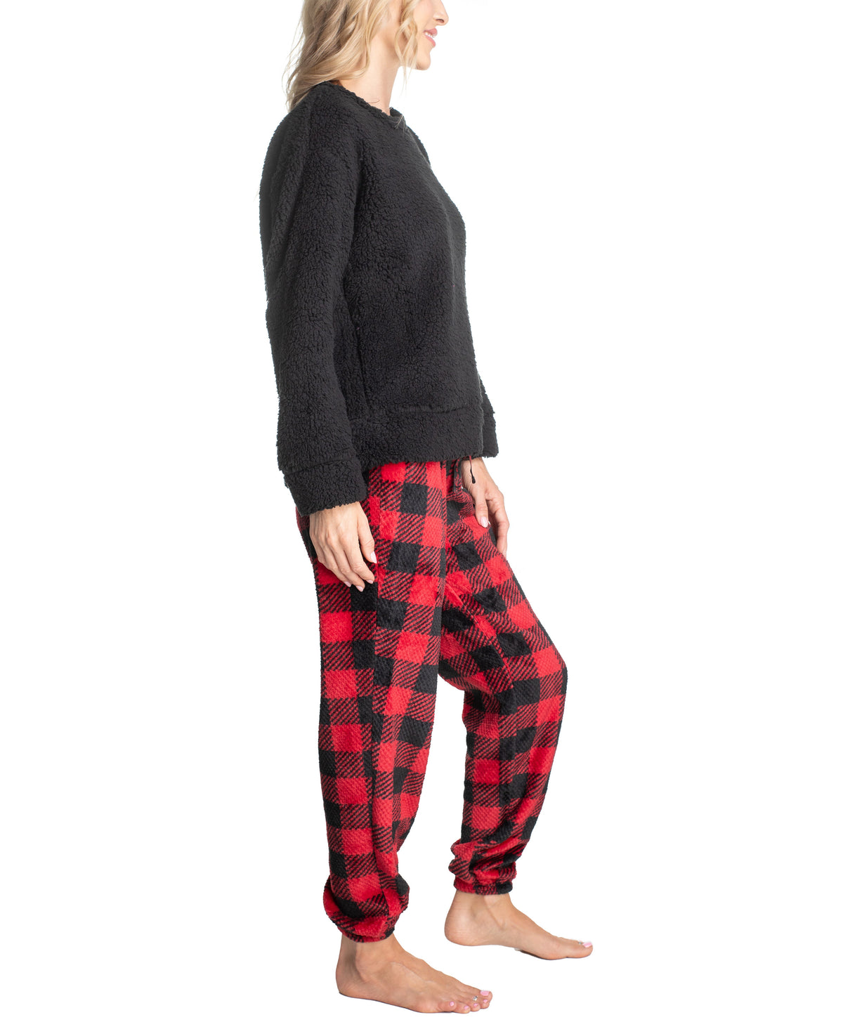 Sherpa Plush Pajama Set, Buffalo/Black, X-Small F8166