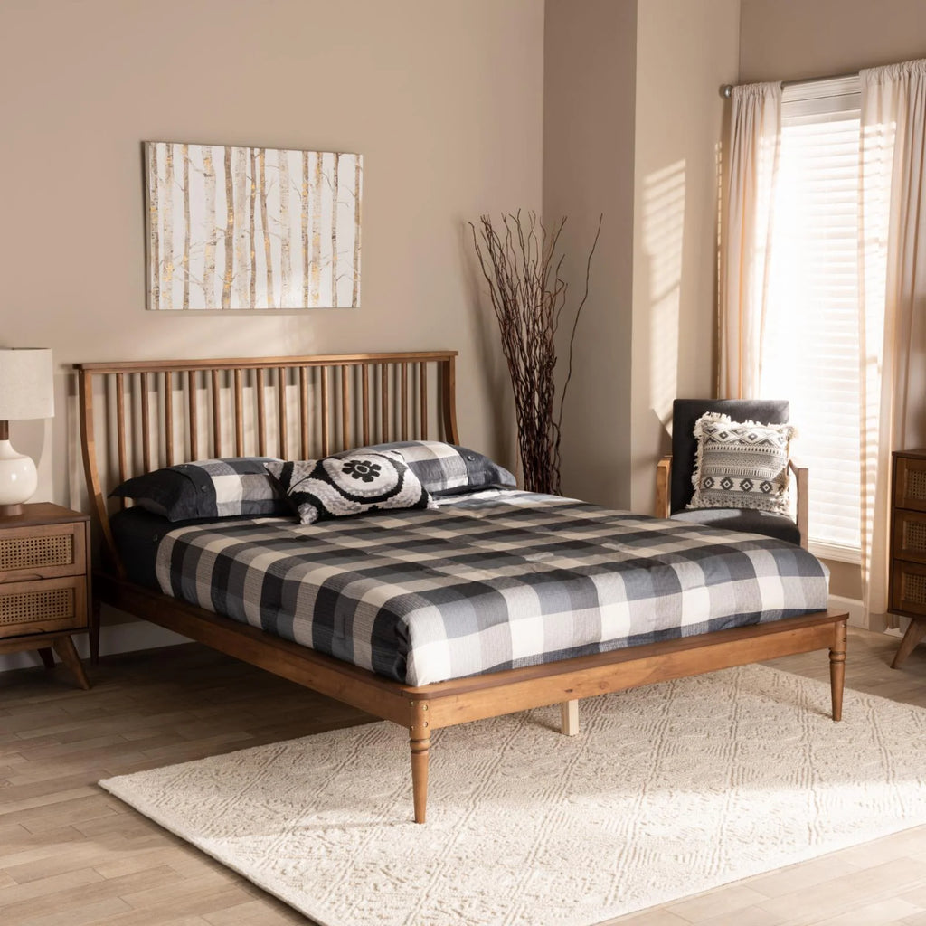 Walnut Brown Wood King Size Platform Bed Y89899