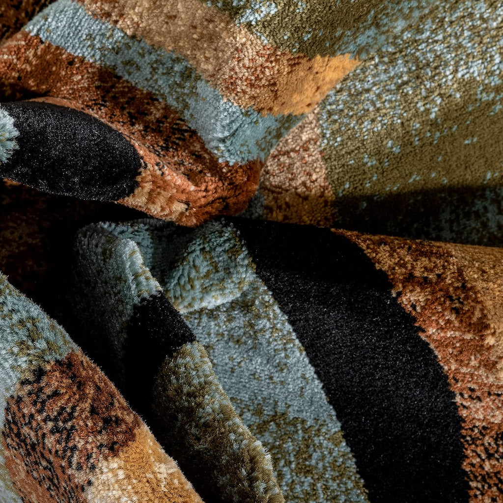 Blue Brown Geometric Area Rug 9x13 D45898