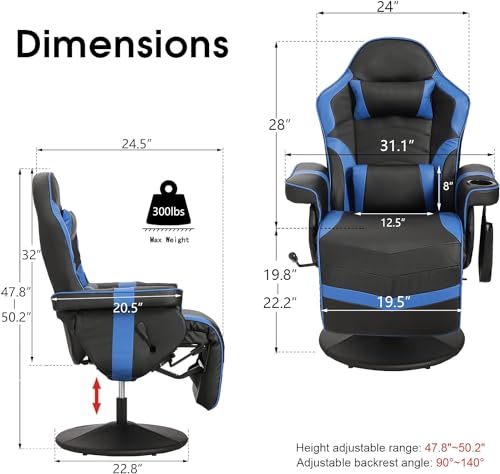 Reclining Gaming Chair with Footrest and Massage K46682