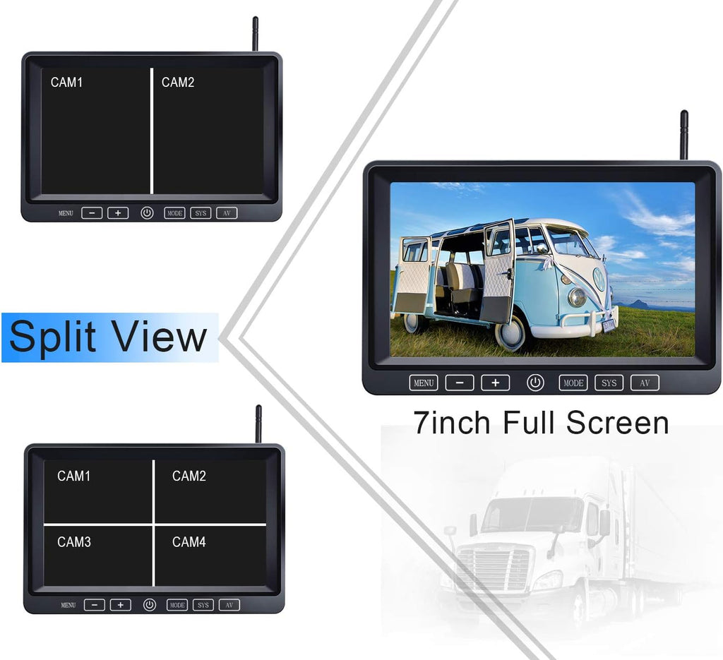 Wireless Backup Camera with 7 Inch DVR Quad Split Monitor, HD 1080P 3 Cameras Back Up System with Recording J84098