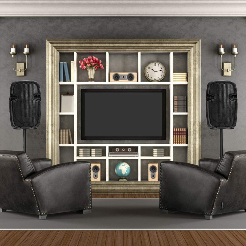12 1600W Portable Dual Passive Active Speaker with 2 Speaker Stands H43886