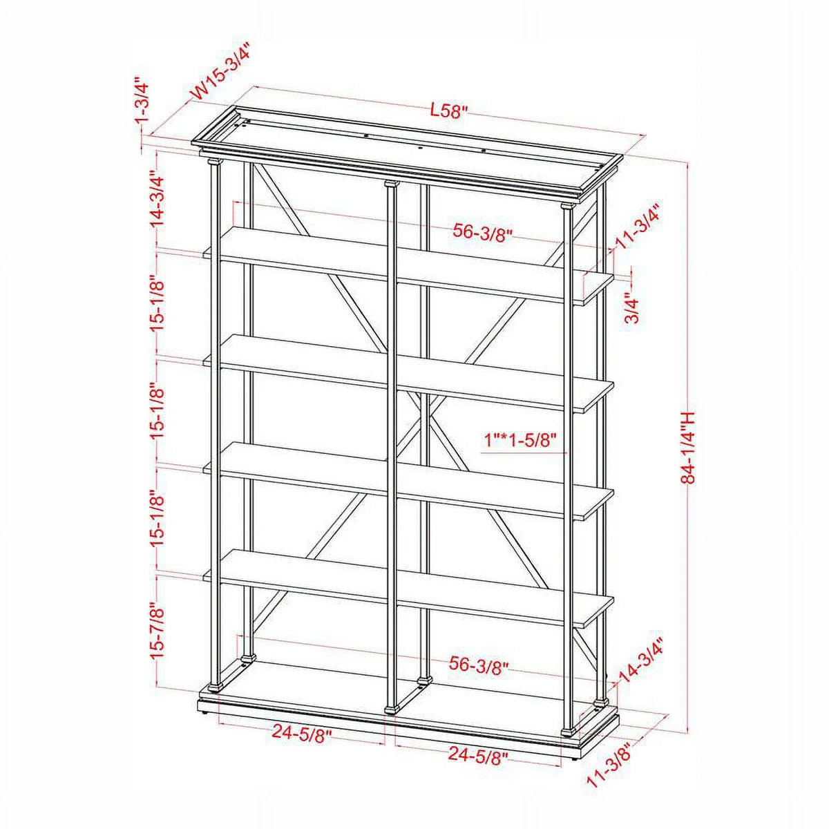 Antique Blue 58-Inch Industrial Metal Bookcase J696913