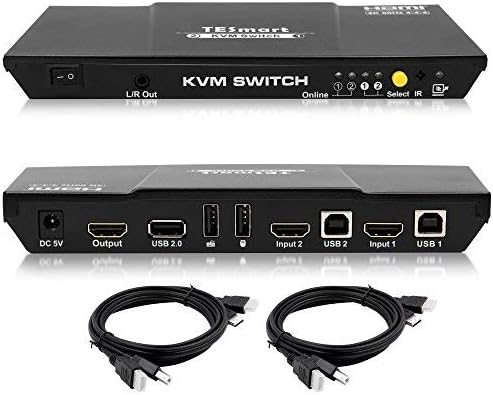 HDMI 4K@60Hz 2x1 KVM Switch with 2 Pcs 5ft KVM Cables (Black) L643