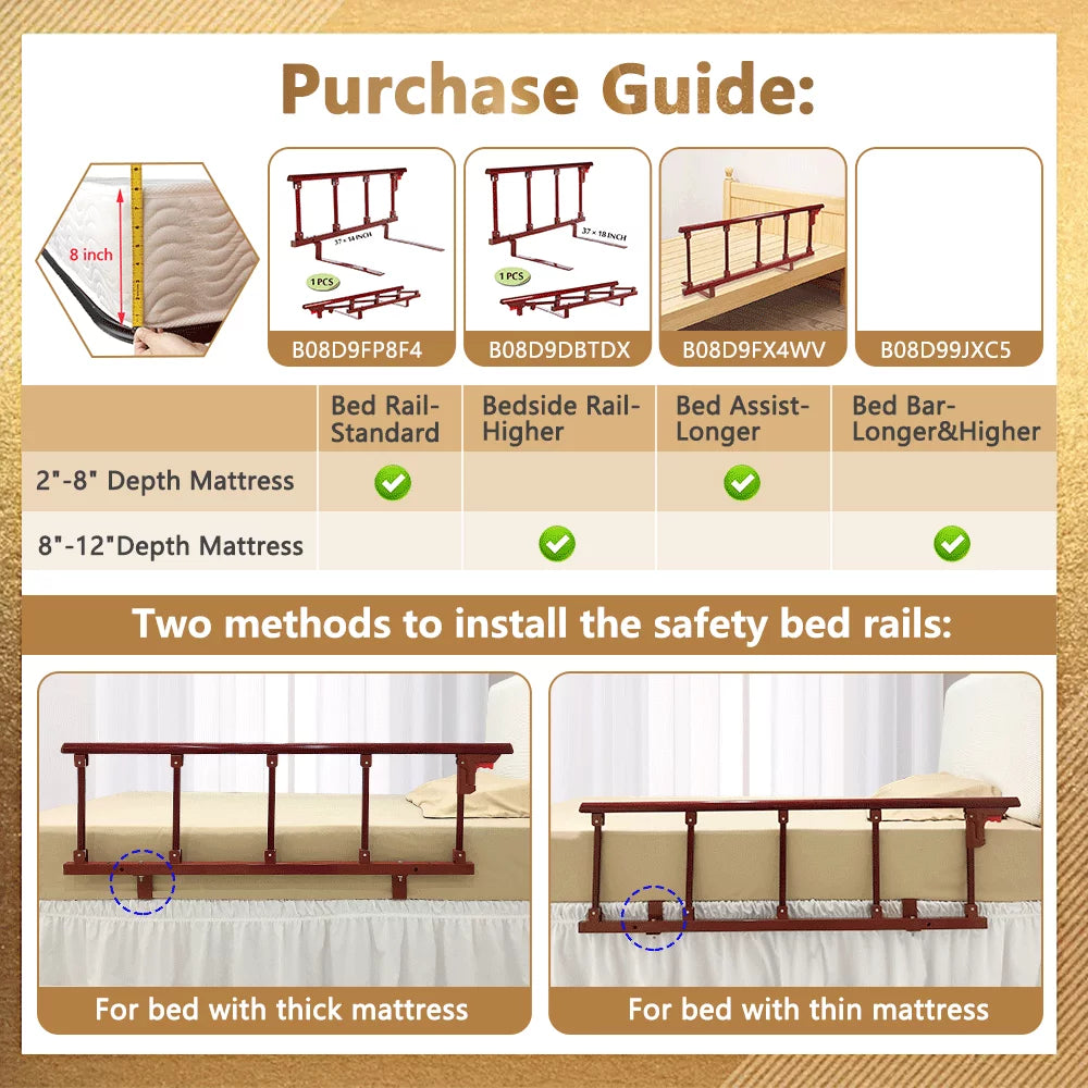 Bed Railing Safety Rails with Bedside Cane Assist Handle Z332
