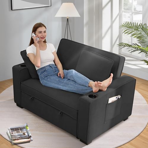 Black Corduroy Convertible Sofa Bed Q46209