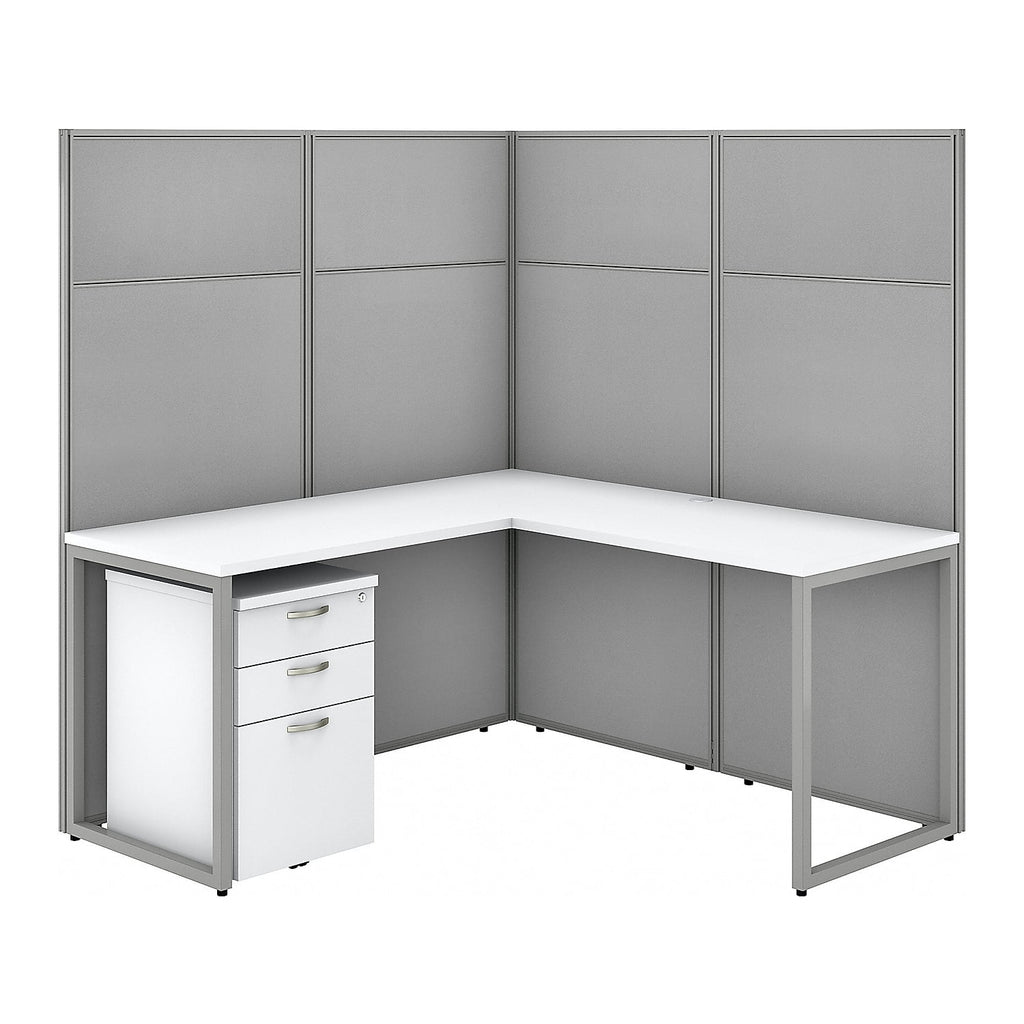 L Shaped Desk with Drawers and Panels in White E67421