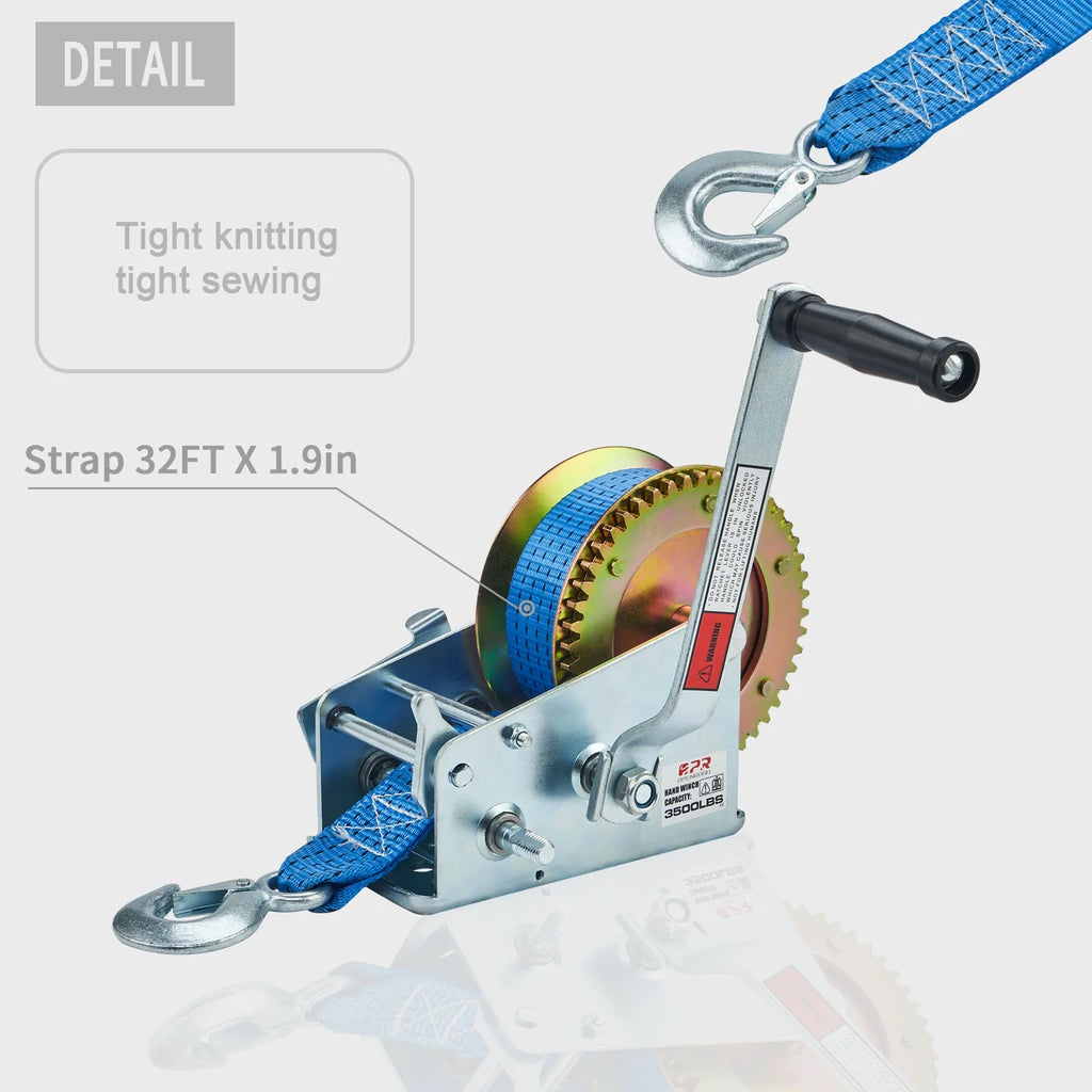 3500lbs Manual Boat Trailer Winch with 32ft Strap X128
