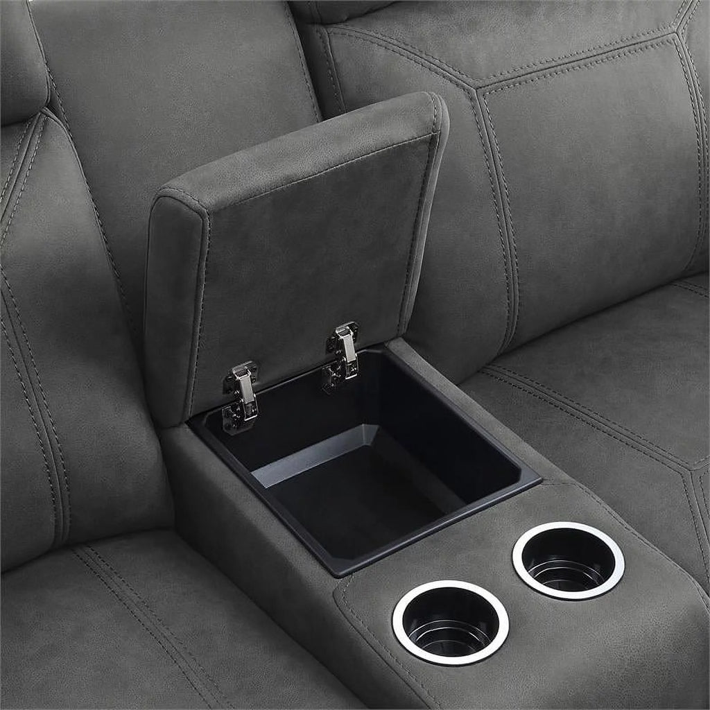 Gray Microfiber Double Glider Reclining Love Seat B265