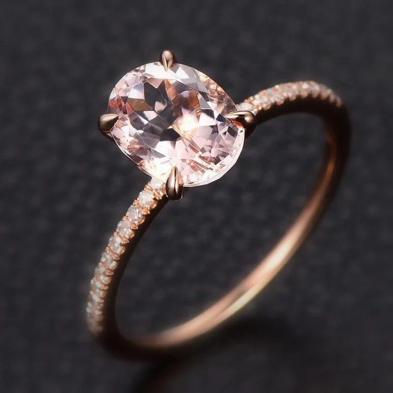 1.75 Carat 8X6mm Oval Cut Morganite And Diamond Moissanite Engagement Ring With 18K Rose Gold Plating O28178