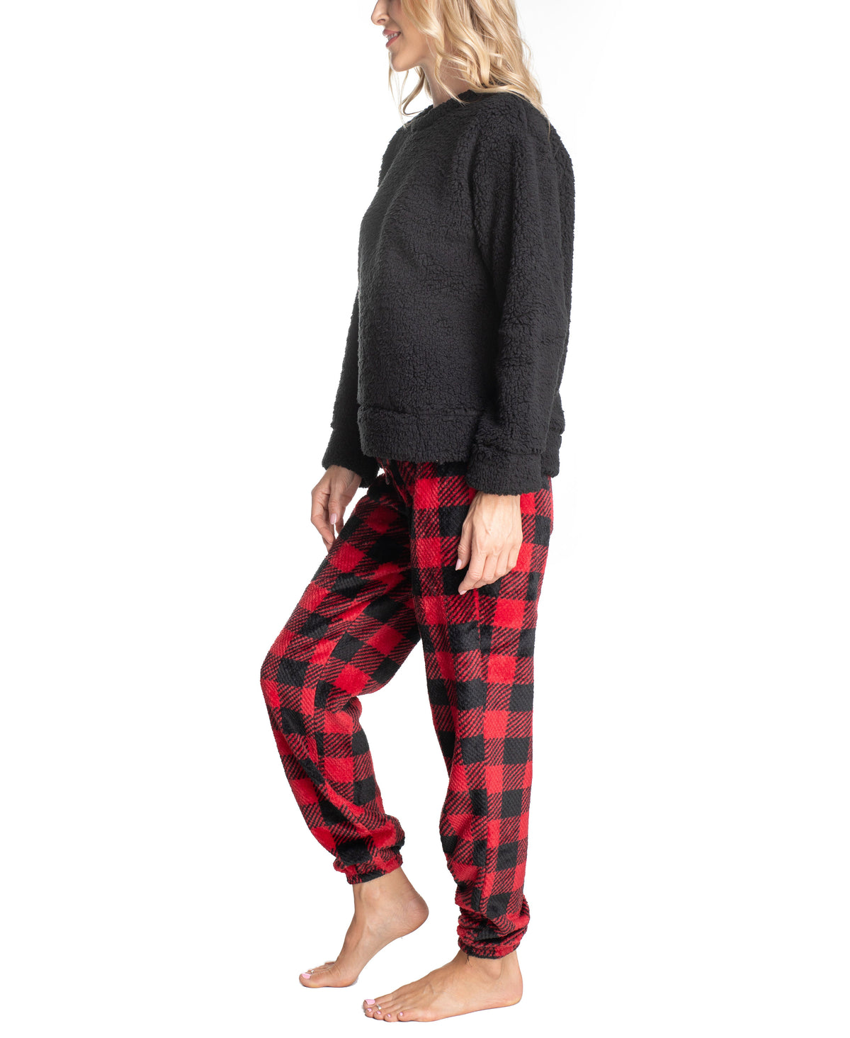 Sherpa Plush Pajama Set, Buffalo/Black, X-Small F8166