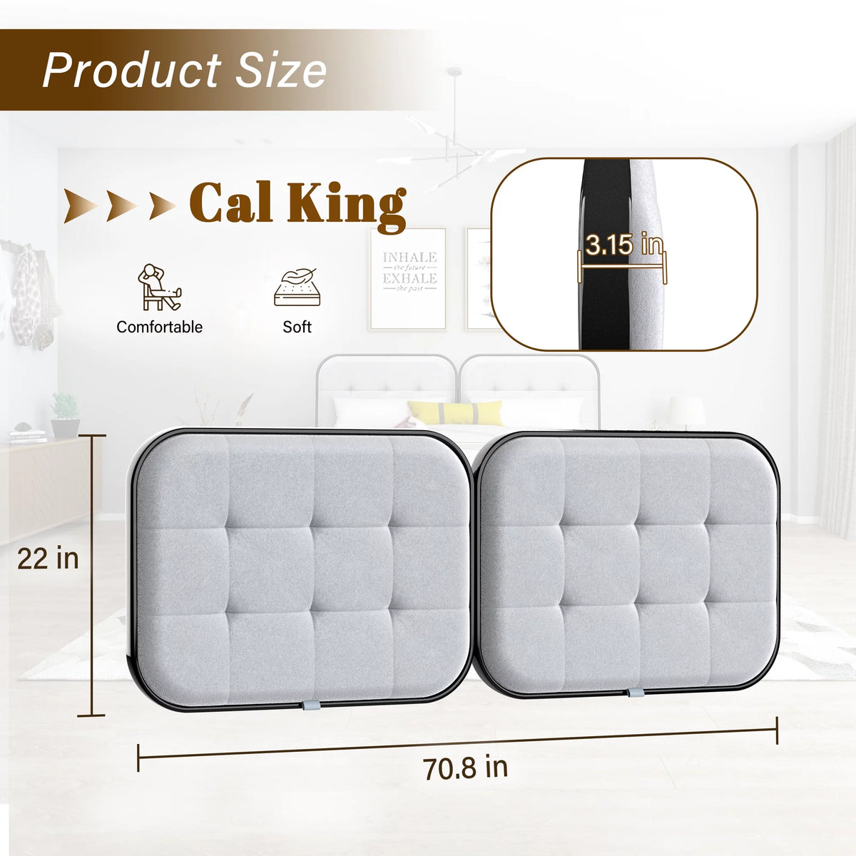 Upholstered Headboard for Cal King Size Bed, Velvet Fabric Gray C520861