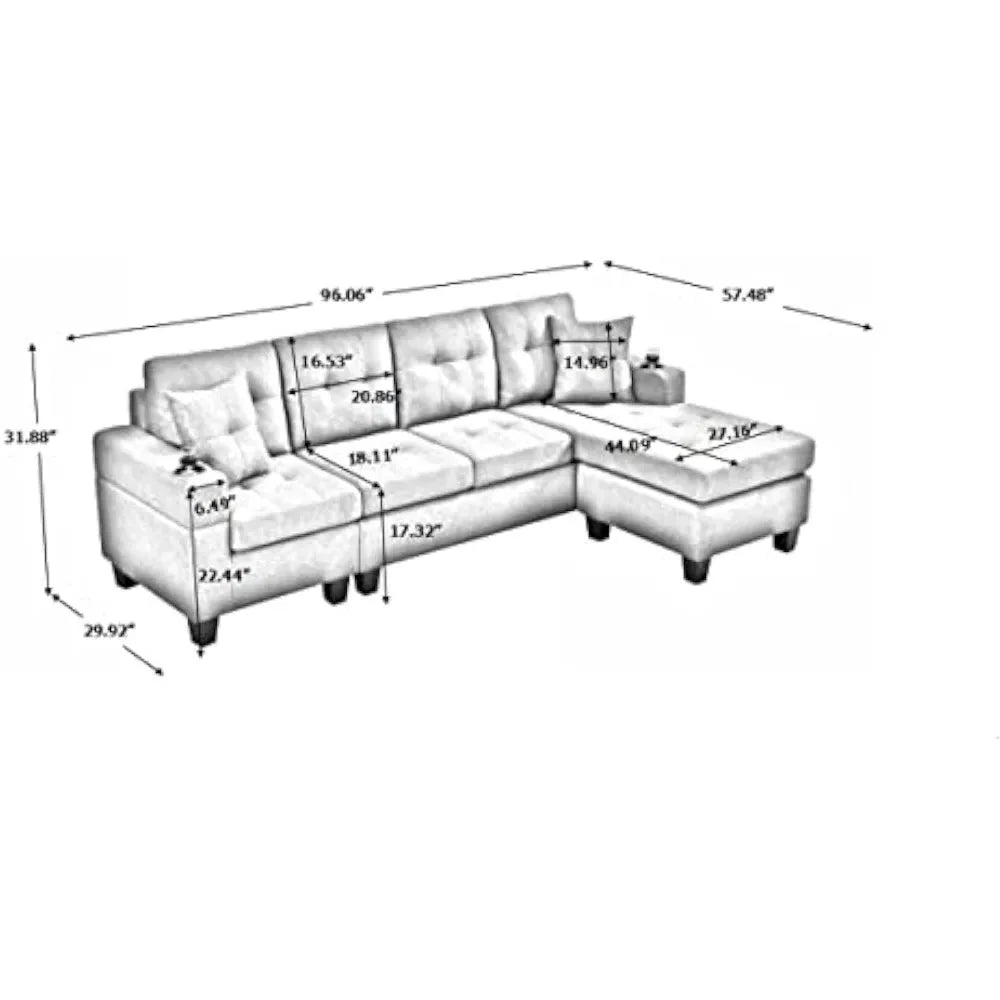 Black L-Shaped Upholstered Sofa Bed with Reversible Chaise Longue H45385