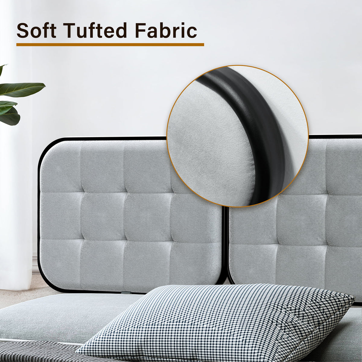 Upholstered Headboard for Cal King Size Bed, Velvet Fabric Gray C520861