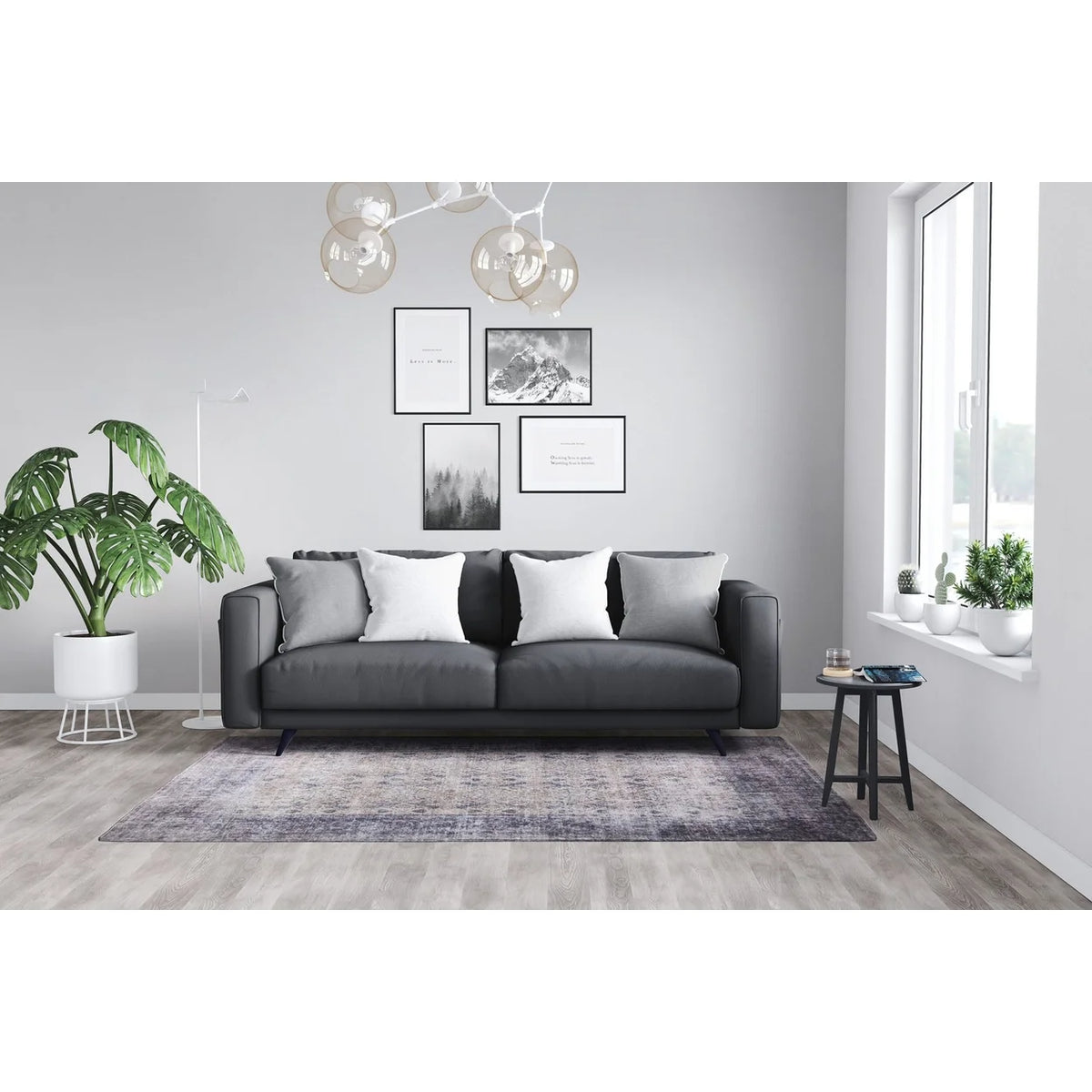 Grey Abstract Washable Area Rug 2' x 3' V285