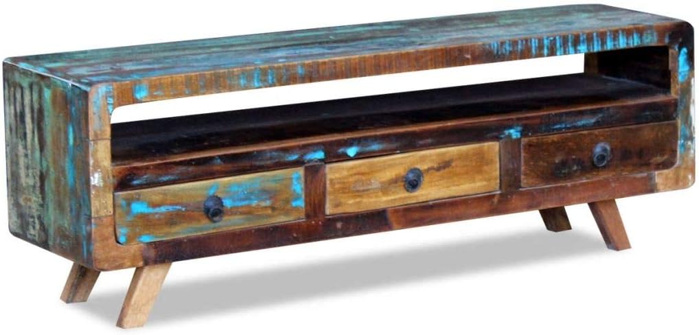 Vintage TV Stand with 3 Drawers Solid Reclaimed Wood Z860895