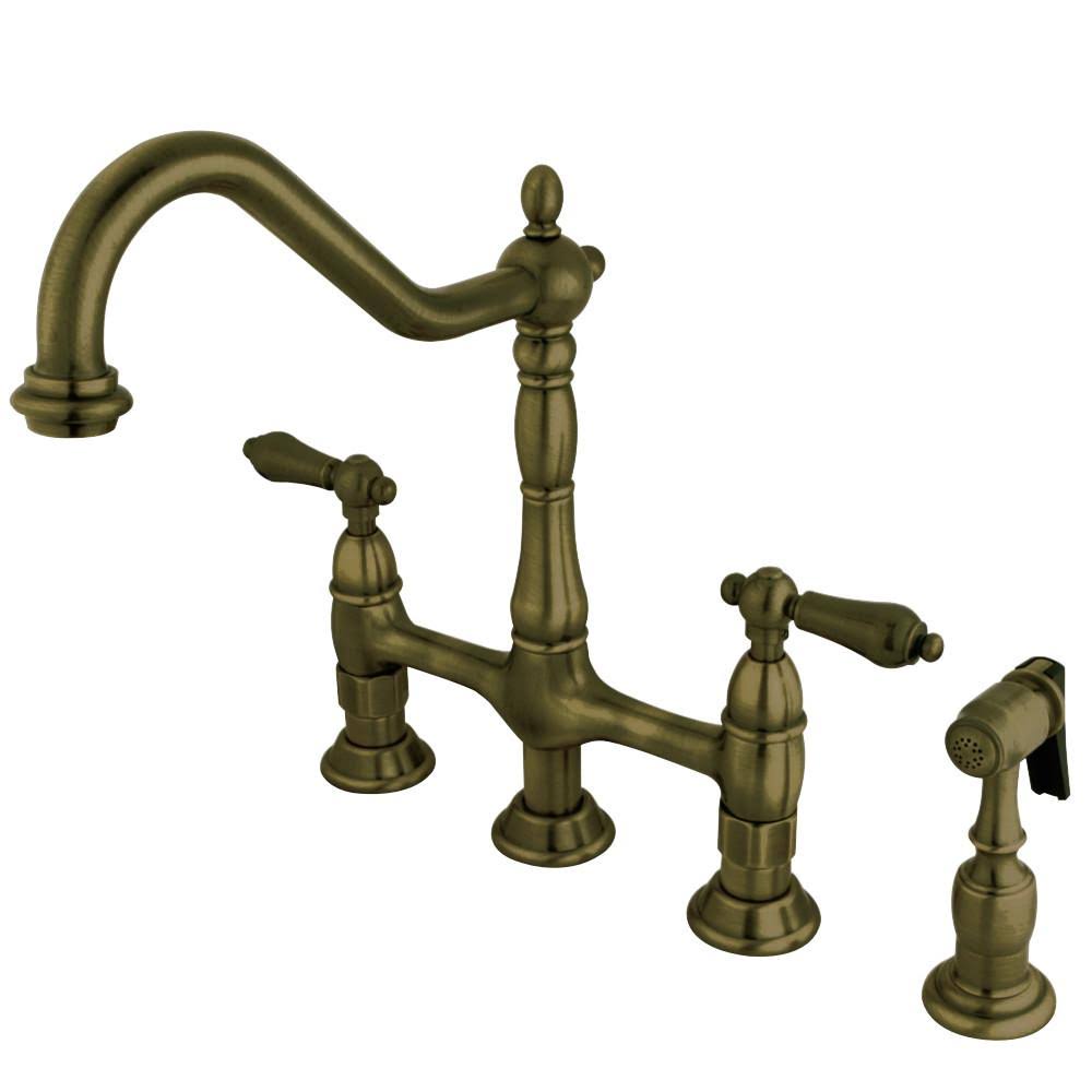 Satin Nickel Kitchen Bridge Faucet with Brass Sprayer F827690