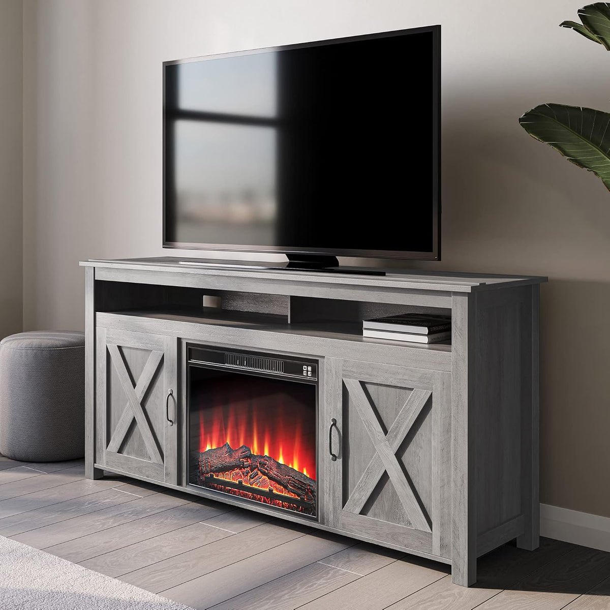 Wood Electric Fireplace TV Stand for TVs up to 65 Inches Y98481