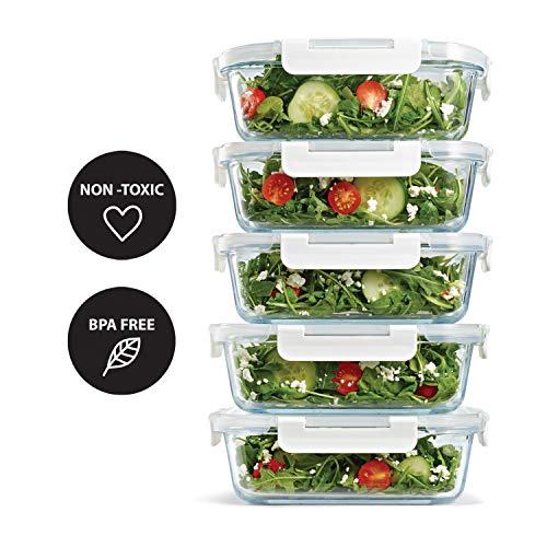 5-Pack Two Compartments Glass Storage Containers with Locking Lids, 27 oz. K350