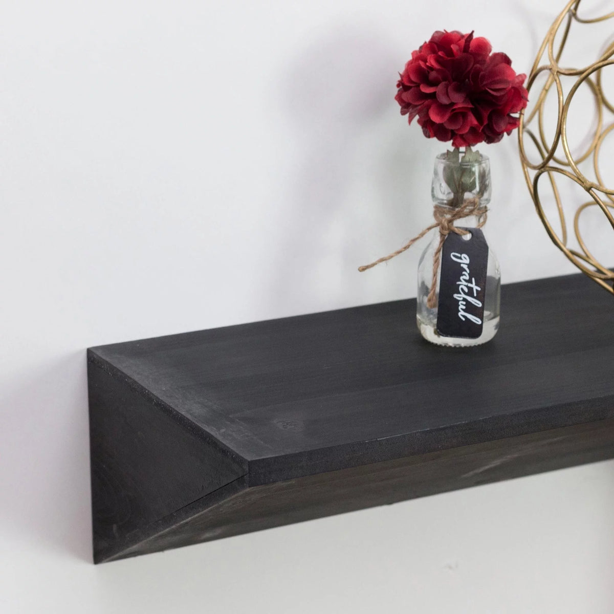 Large Black Wood Floating Wall Shelf L2016