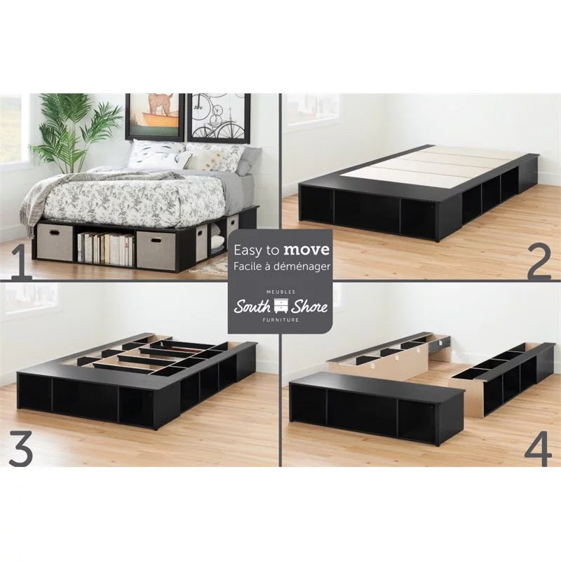 Black Oak Wood Full Storage Platform Bed D604180