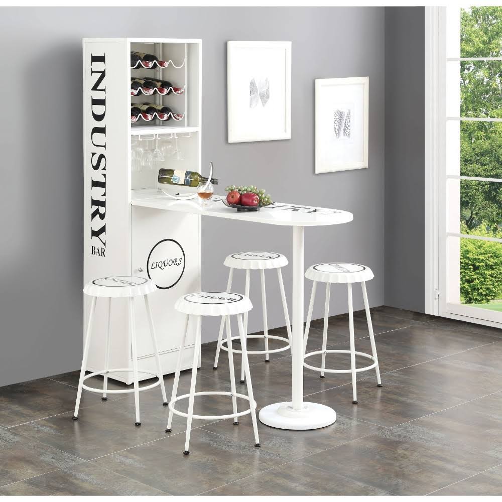 Modern Style Metal Counter Height Table with Wall Storage Cabinet White F498257