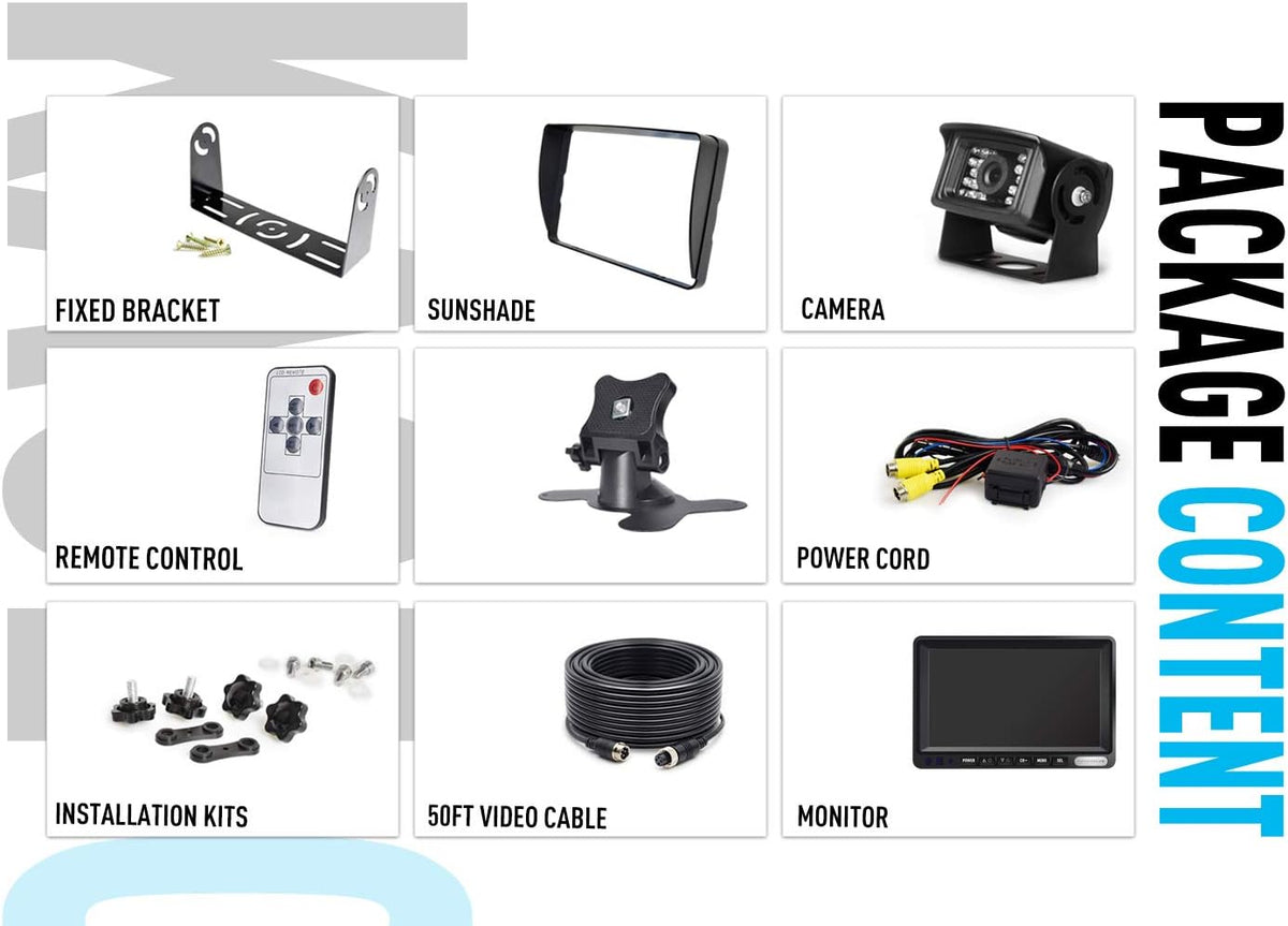 Wired Backup Camera System 1080P 7 Monitor IP69 Waterproof Infrared Night Vision Reverse Camera E562640