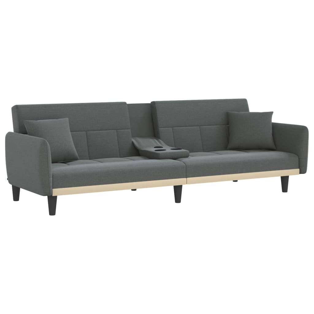Dark Gray Fabric Sofa Bed with Cup Holders D152