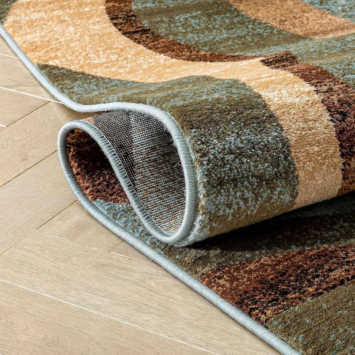 Blue Brown Geometric Area Rug 9x13 D45898