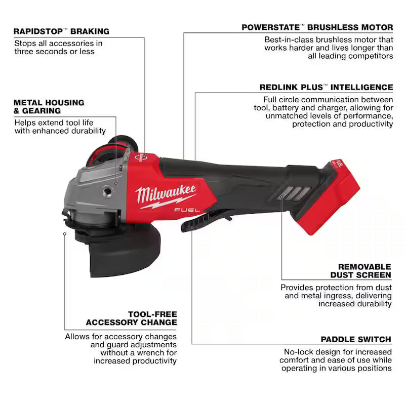 18V Brushless Cordless 4-1/2 in. / 5 in. Grinder with Paddle Switch X24366