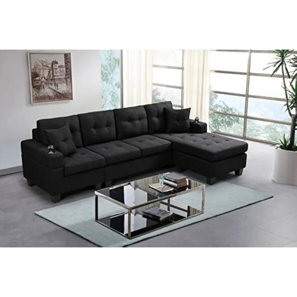 Black L-Shaped Upholstered Sofa Bed with Reversible Chaise Longue H45385