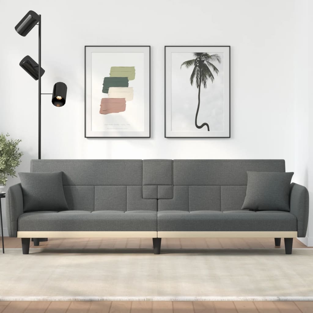Dark Gray Fabric Sofa Bed with Cup Holders D152