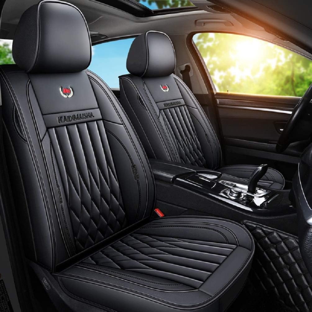 Black-White PU Leather Car Seat Covers 5 Seats Full Set J971612