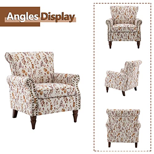 Blue Floral Pattern Upholstered Accent Chair with Wood Legs X930000