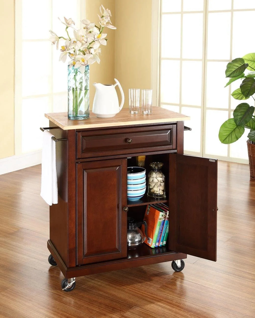 Compact Kitchen Island with Natural Wood Top Y777