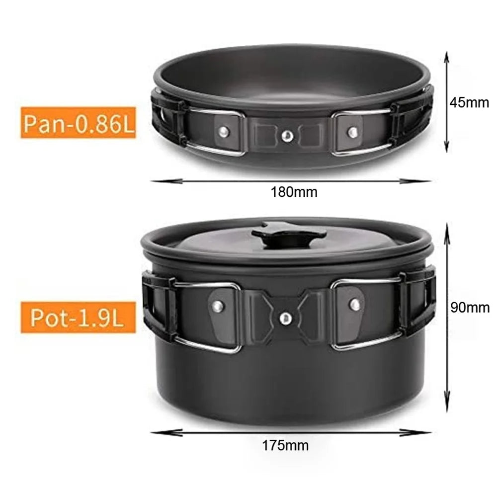 Camping Hiking Cookware Set, Portable Picnic Cookware Kit, Alumina Pot Frying Pan Set P27808