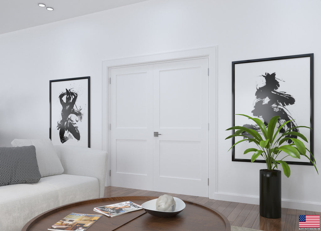 White Primed Double Prehung French Door with Black Hinges A30961