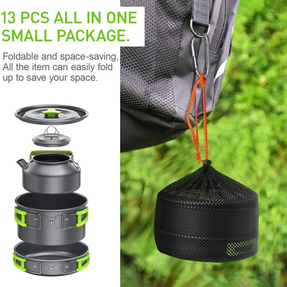 Camping Hiking Cookware Set, Portable Picnic Cookware Kit, Alumina Pot Frying Pan Set P27808