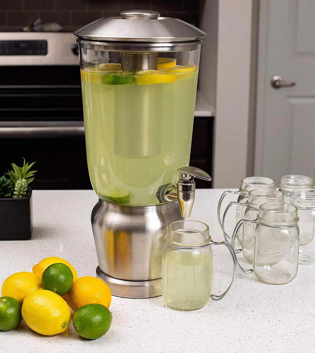 1.5 Gallon Stainless Steel Beverage Dispenser with Ice Container, Stand & Spigot Z509285